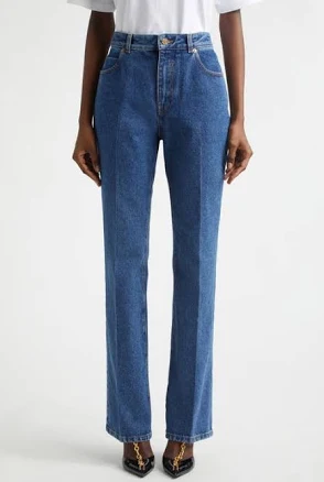 Balmain Women's Blue Cotton Straight Leg Jeans