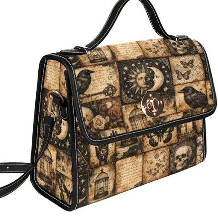 Gothic Raven Skull Collage Crossbody Bag