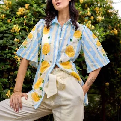 Blooming Roses and Stripes Shirt