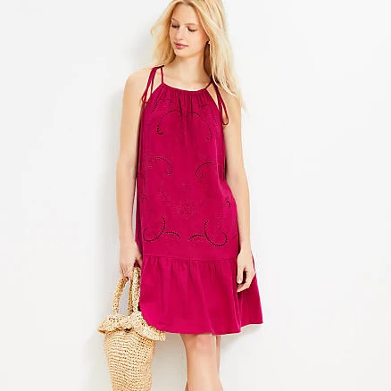 Women's Loft Eyelet Linen Blend Mini Halter Dress