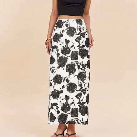 Floral Print Back Slit Skirt