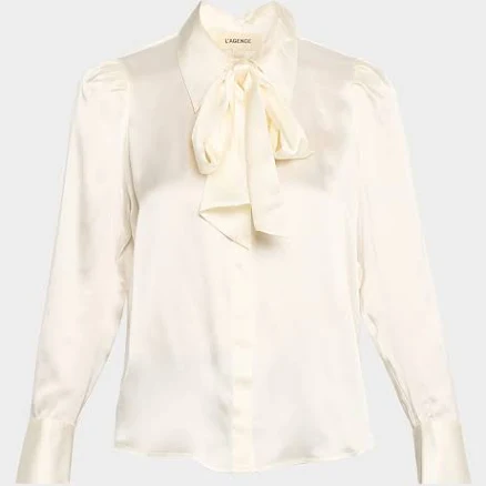 L'Agence Women's Honey Tie-Neck Silk Blouse Ivory