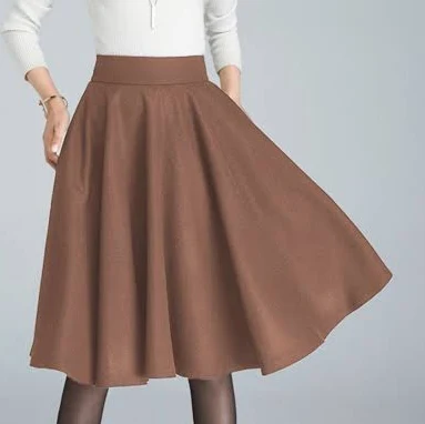 Wool Blend Skater Skirt with Side Pockets and Back Zipper