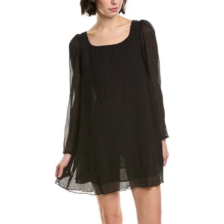 Ganni Pleated Georgette Mini Dress, Black / 32