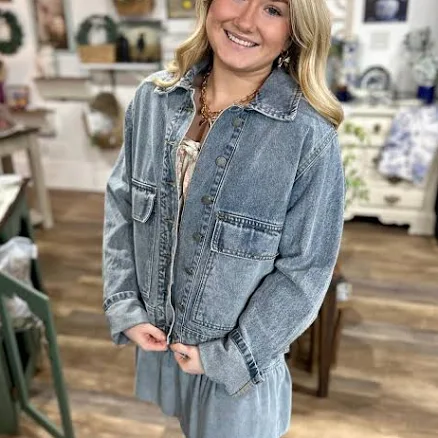 The Whimsy Willow Co Big Pocket Denim Jacket