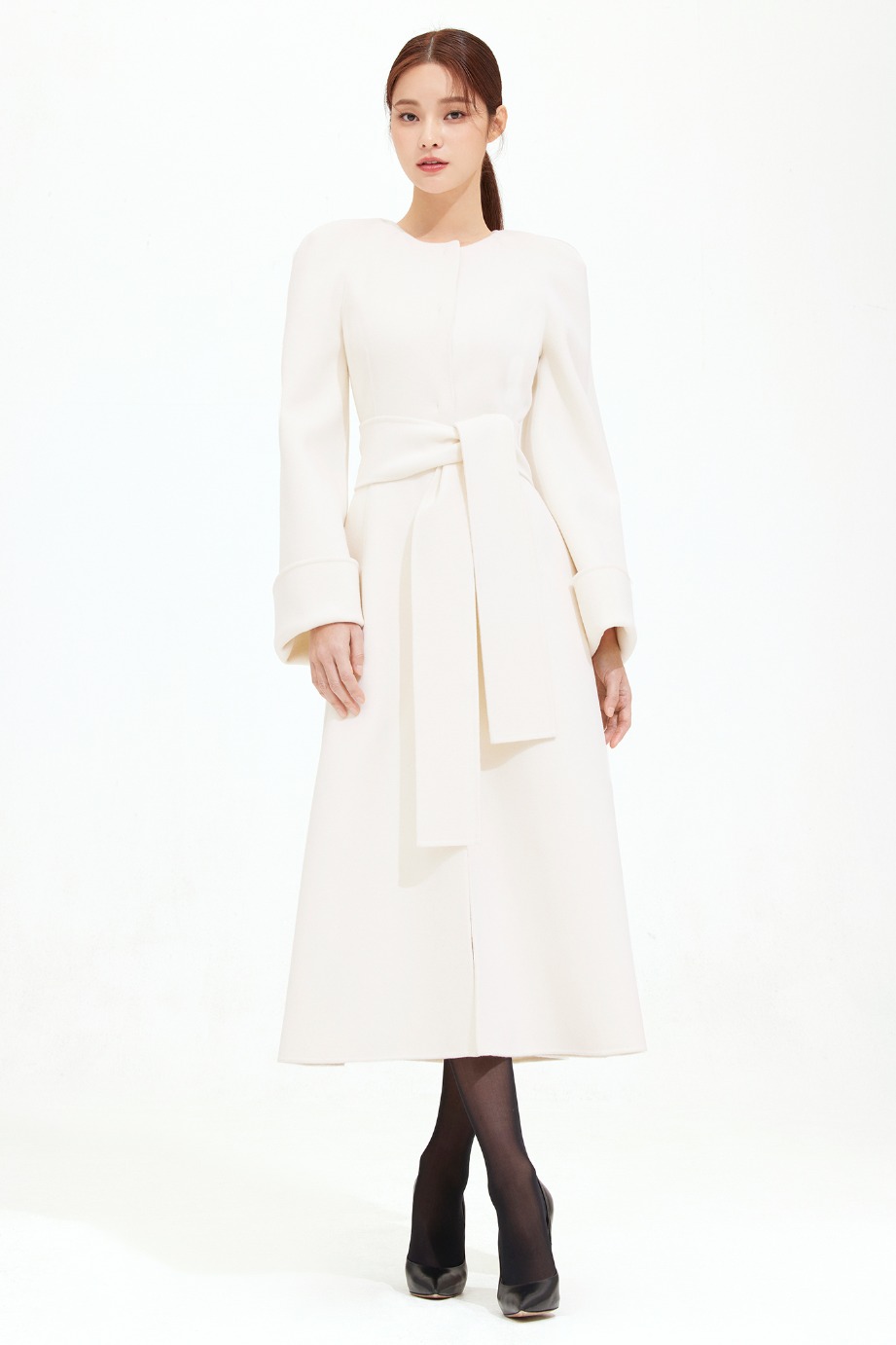 CASHMERE WOOL VOLUME SLEEVE SLIM LINE COAT
