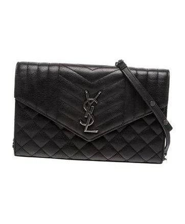 Saint Laurent Women's Envelope Flap Pouch in Shiny Grained Leather