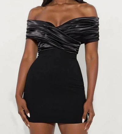 Fashion Nova Off Shoulder Satin Mini Dress