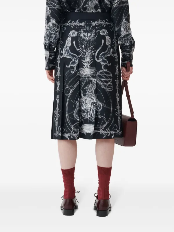 Abstract-print Pleated Skirt