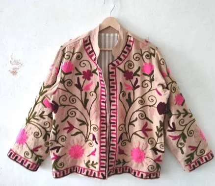 Vintage Boho Floral Embroidered Canvas Kimono Jacket