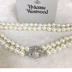 Vivienne Westwood Necklace 2-strand Pearl Orb Choker Silver No Box