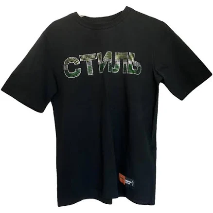 Heron Preston Men Black Cotton Crystal Embellished T-Shirt XS