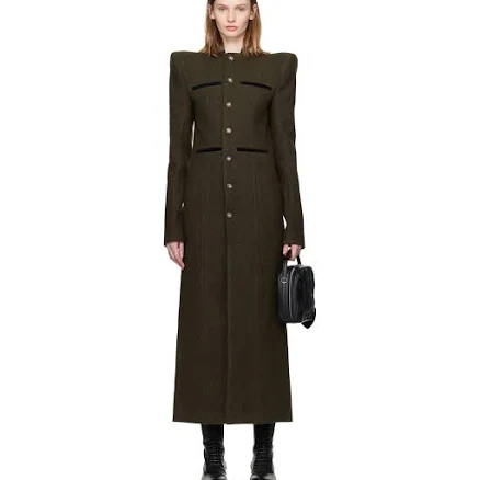 LAURA ANDRASCHKO Khaki Pagoda Loden Maxi Coat