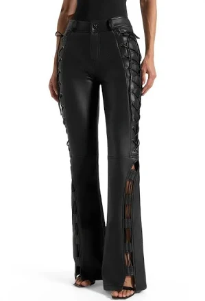 Women's High Waist Flared Leather Lace Pants