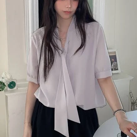 ZEROSTREET Short Sleeve Tie Blouse