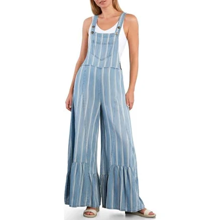 billy T Women's Butterfly Ruffle Leg Cotton Blend Overalls