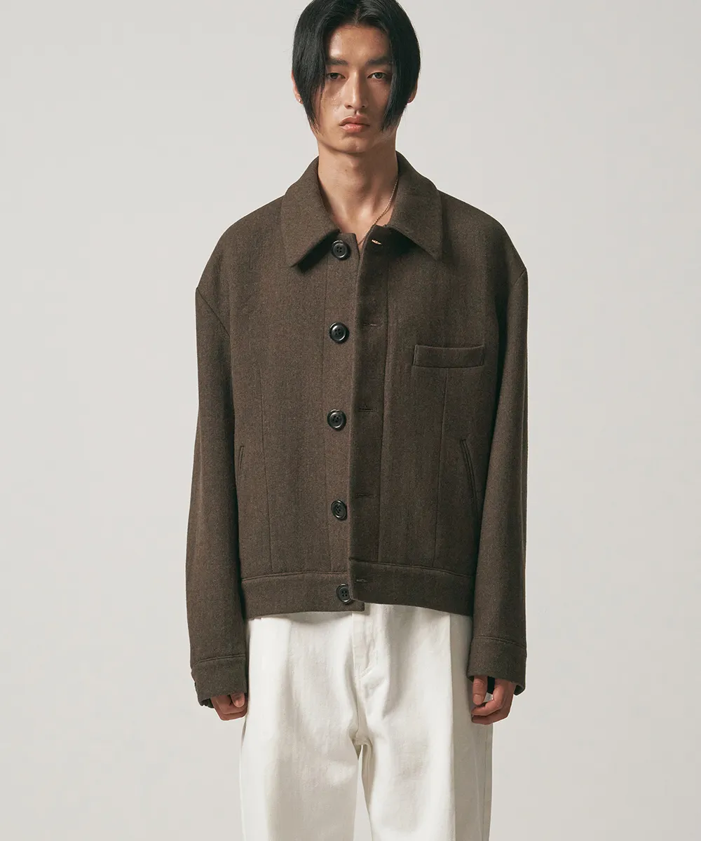 Merino Wool Oversized Cropped Blouson (Brown)