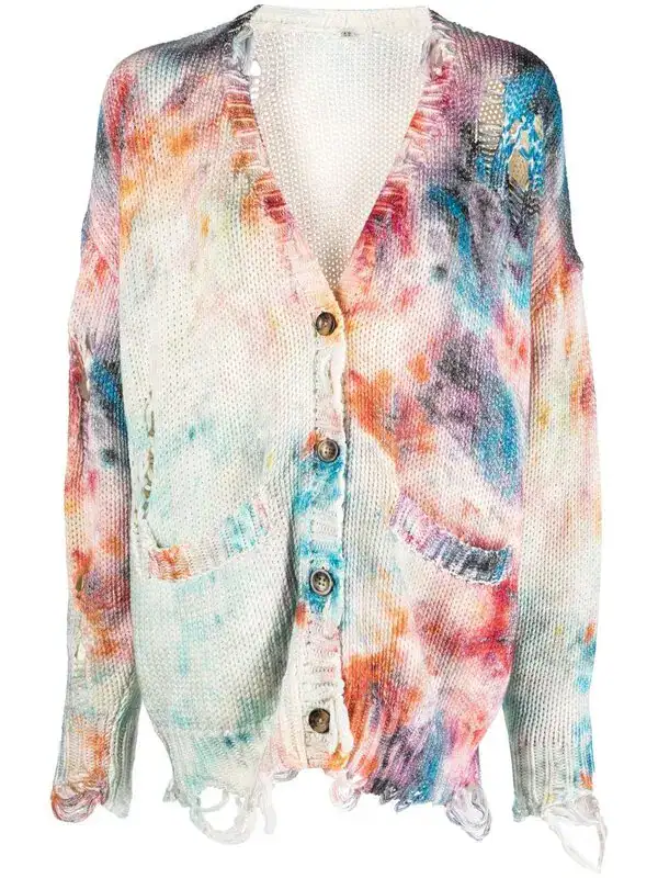 Distressed Tie-dye Cardigan