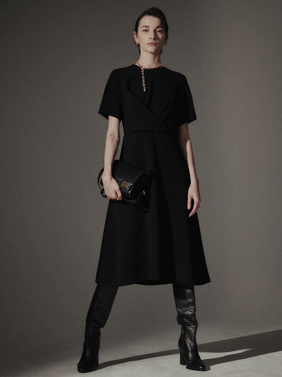 Draped Half-sleeve Dress