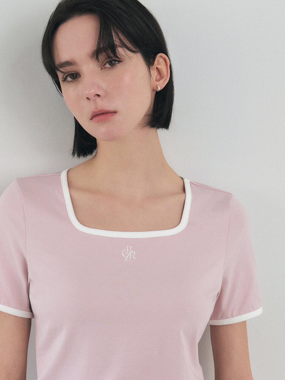 Square Neckline Color Block Short Sleeve T-shirt