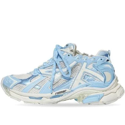 White & Blue Runner Sneakers