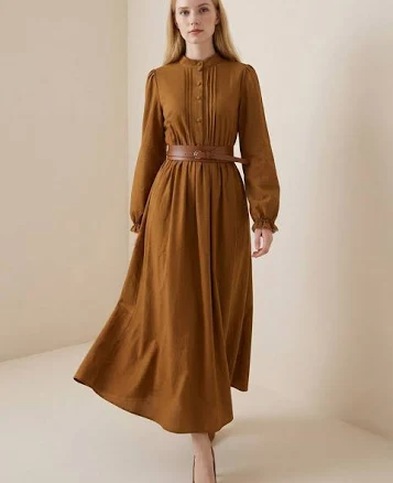 A-Line Elasticated Waist Belted Maxi Dress