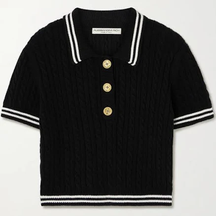Alessandra Rich Cropped Cable-knit Cotton Polo Shirt