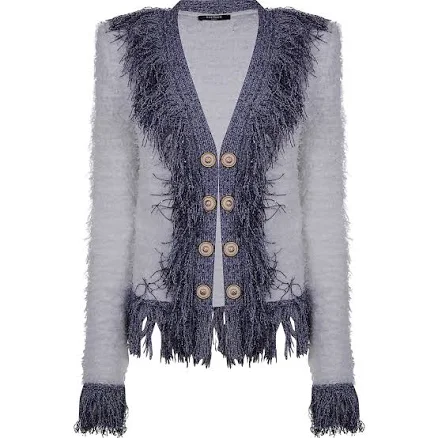 Balmain Women's Collarless Metallic Fringed Tweed Jacket