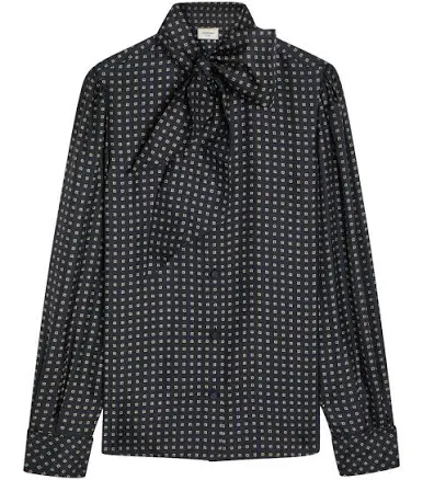 Saint Laurent Geometric-Print Pussy-bow Blouse