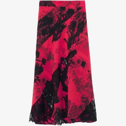 McQueen Women's Floral Slashed Midi Skirt