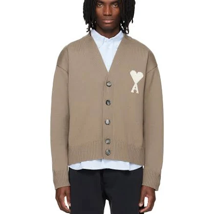 AMI Paris Beige Wool Ami de Coeur Cardigan