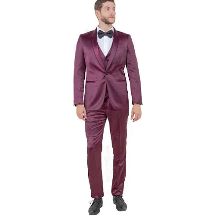 Men's Skinny-Fit Shiny Satin Suit Set with Bowtie