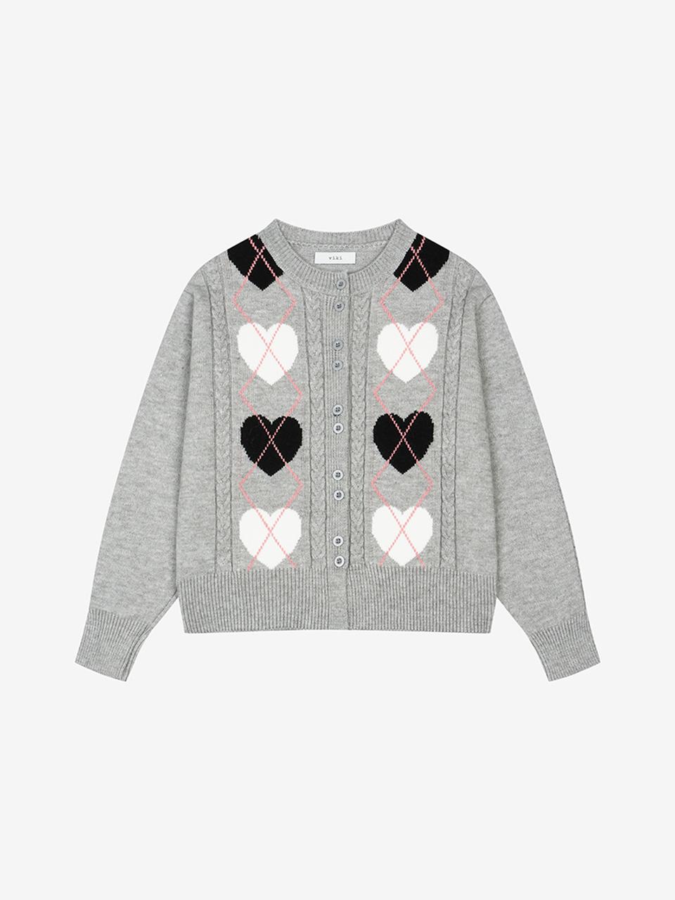 Heart Argyle Cable Knit Cardigan (TLCCZ4993)