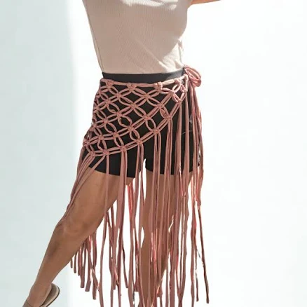 Macramé skirt with T-shirt yarn for beach, pool, summer parties_unique piece by color_four colors to choose from rosa viejo