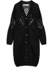 Alpaca Argyle Pointelle Long Cardigan, Black s