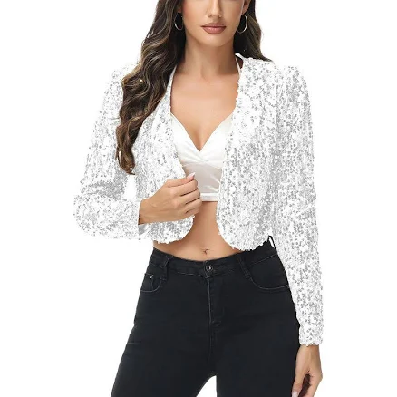 Anna-Kaci Women's Sequin Bedazzled Long Sleeve Bolero Jacket