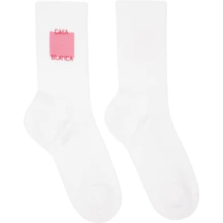 Casablanca White Rose Shadow Logo Square Socks