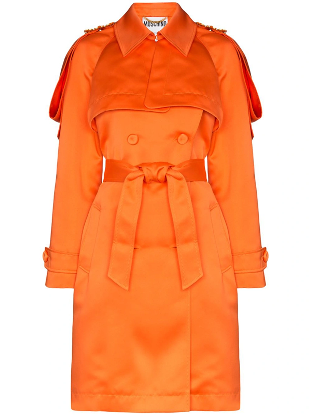 Embellished-epaulette Trench Coat In Orange