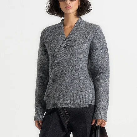 Manière De Voir Unisex Asymmetric Brushed Knit Cardigan