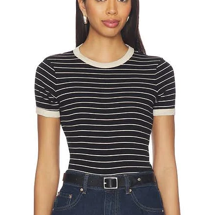 Enza Costa Women's Cotton Stripe Classic Short Sleeve Tee