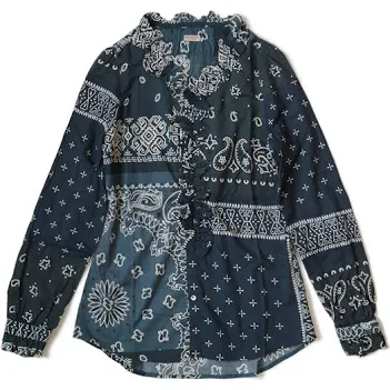 KAPITAL GAUZE BANDANA PATCHWORK V-NECK FRILL SHIRT