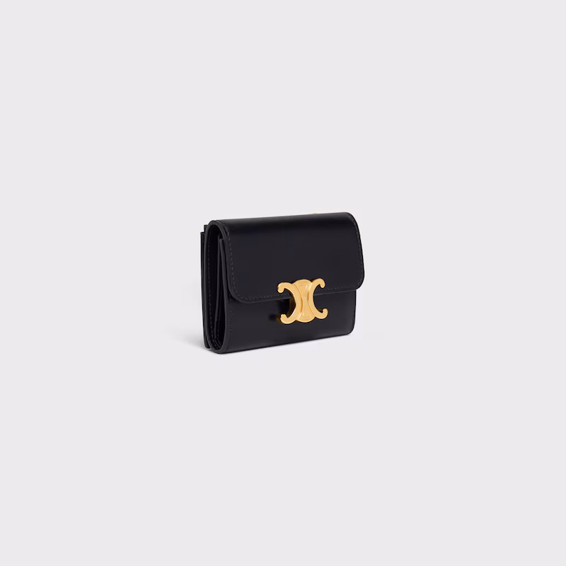 Triomphe Compact Wallet in Shiny Calfskin