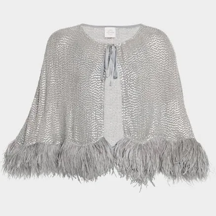 Carolyn Rowan Collection Women's Beaded Silk Feather-Trim Cape
