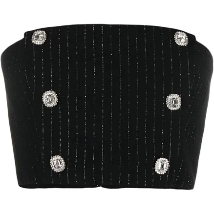 Alessandra Rich Crystal-embellished Pinstripe Crop Top