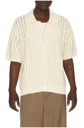 Dunst Men's Relaxed Collared Openwork Cotton Cardigan