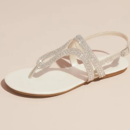 David's Bridal Crystal Embellished Glitter Flat Sandals
