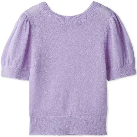 Sheer Mohair Puff Sleeve Knit Pullover In Purple