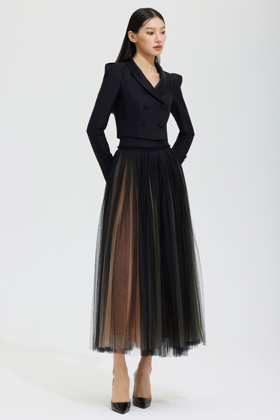 Black Wool Silk York Tulle Skirt