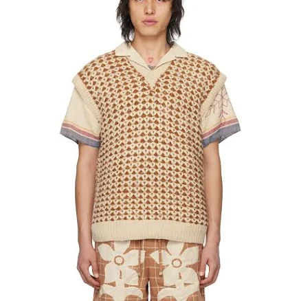 HARAGO Orange & Off-White Jacquard Vest