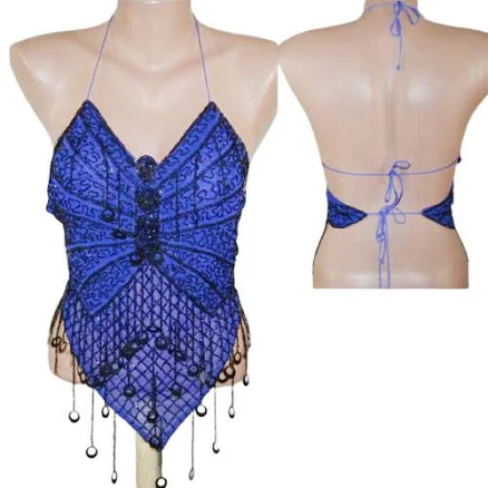 Handmade Beaded Crystal Butterfly Top Blue color
